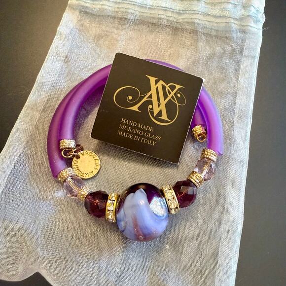 Antonio Vaccari Italian Murano Glass Purple Wrap Bracelet - Picture 3 of 7